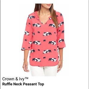 Crown & Ivy Ruffle Neck Elephant top